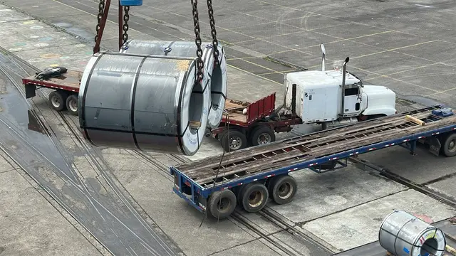 Steel coil landed on a flatbed truck